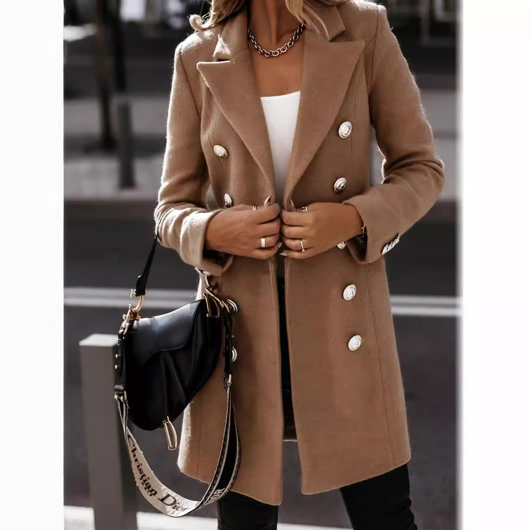 Damen eleganter Wollmantel mit doppelter Knopfleiste R&B