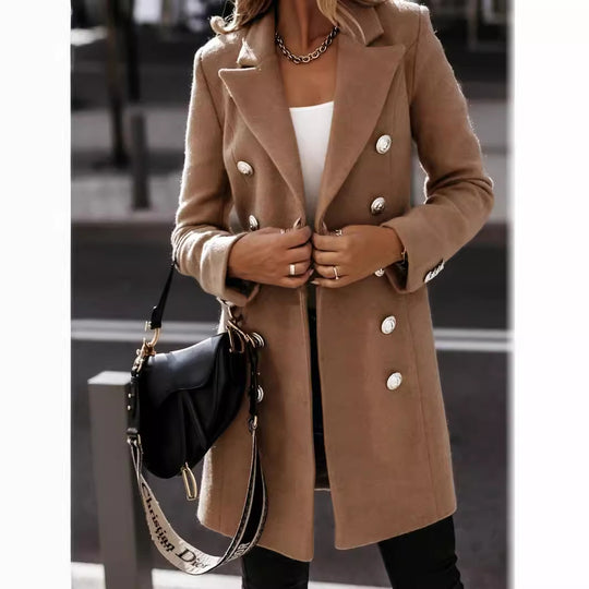 Damen eleganter Wollmantel mit doppelter Knopfleiste R&B