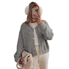 Damen weiche Strickjacke mit eleganter Knopfleiste und lässigem Schnitt R&B