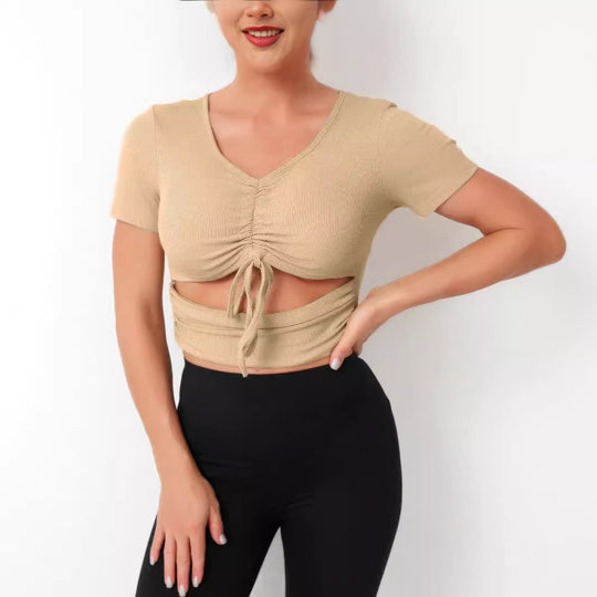 Damen Cropped Top mit Schnürung und V-Ausschnitt R&B