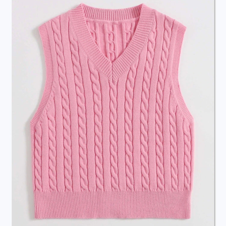 Damen Strickweste mit V-Ausschnitt und Zopfmuster R&B