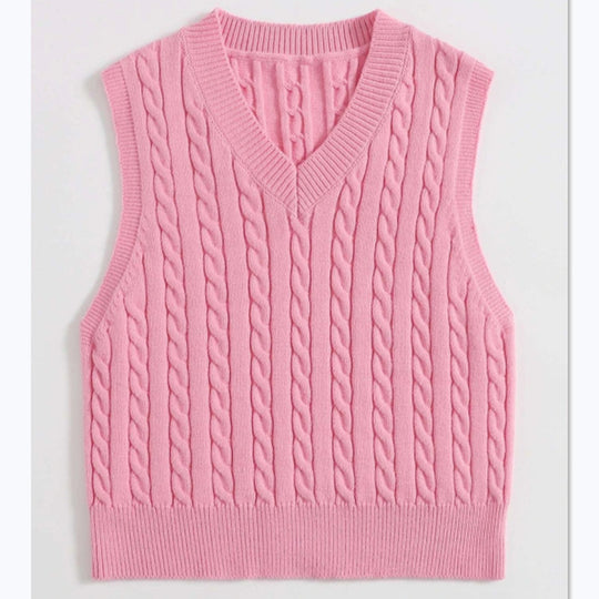 Damen Strickweste mit V-Ausschnitt und Zopfmuster R&B
