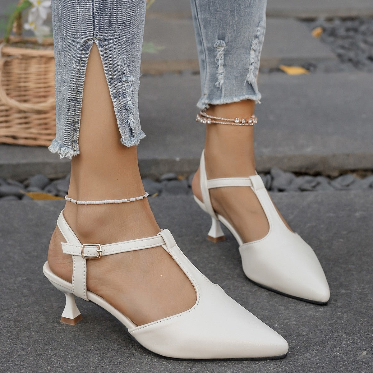 Damen Slingback-Pumps mit eleganter Spitze und komfortablem Blockabsatz R&B