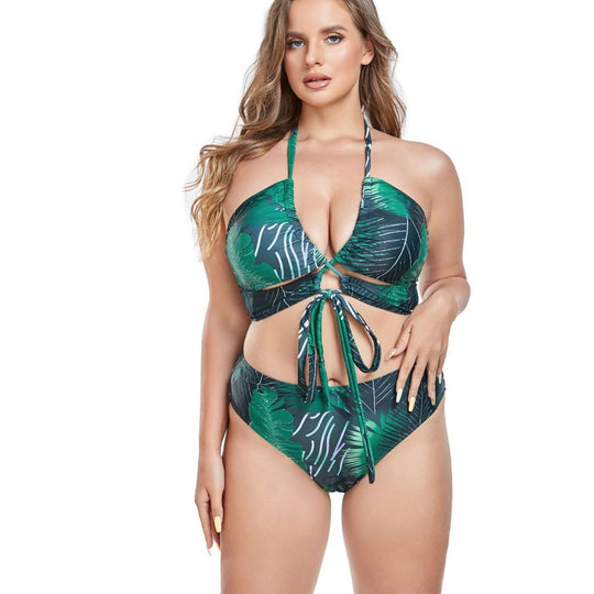 Damen Strandkleid mit hohem Schlitz und verspieltem Tropenmuster R&B