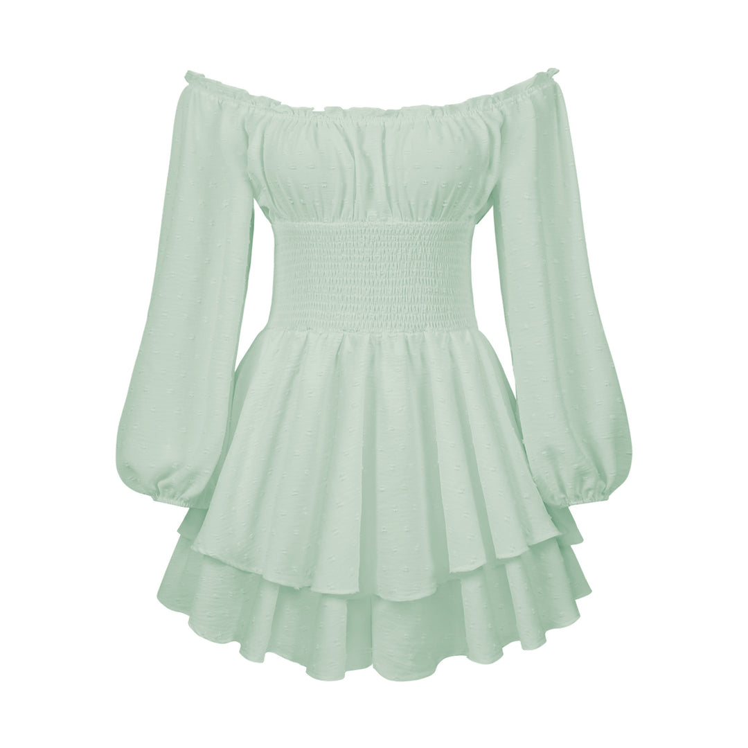 Damen Voluminöses Off-Shoulder Kleid mit voluminösen Ärmeln R&B