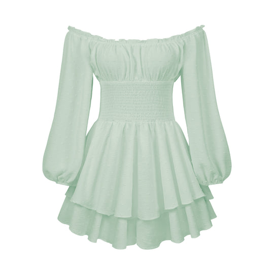 Damen Voluminöses Off-Shoulder Kleid mit voluminösen Ärmeln R&B