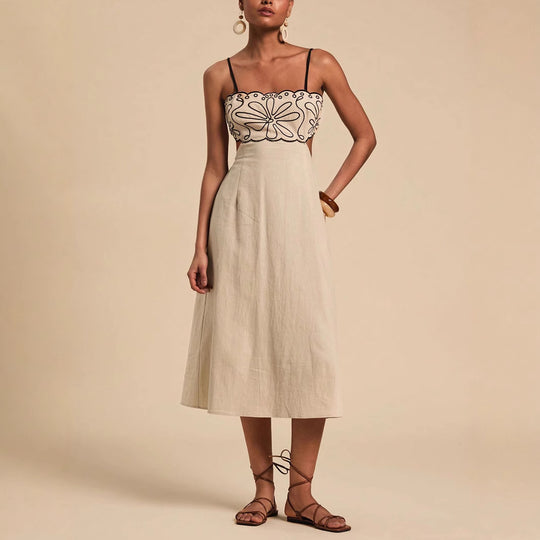 Damen luftiges Maxikleid mit floralem Oberteil R&B