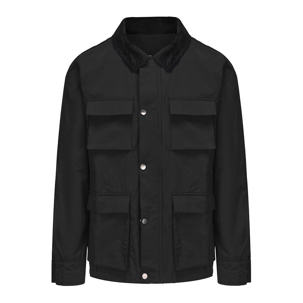 Herren modische Utility-Jacke mit mehreren praktischen Taschen und Kunstfellkragen R&B