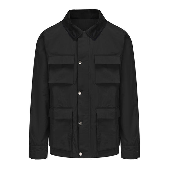 Herren modische Utility-Jacke mit mehreren praktischen Taschen und Kunstfellkragen R&B
