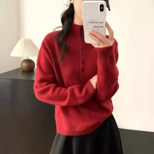 Damen Hochgeschlossener Strickpullover mit Knopfdetails R&B