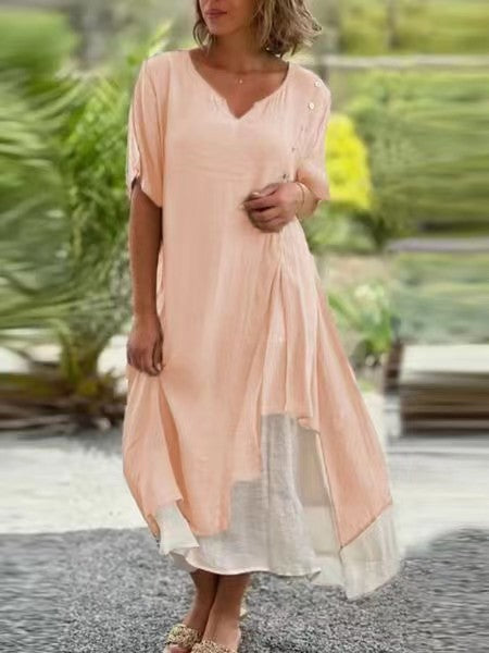 Damen Midi-Kleid mit seitlichem Schlitz und knöpfbarem Detail R&B