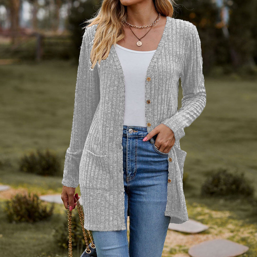 Damen Strickjacke mit langen Ärmeln und praktischen Taschen R&B