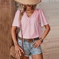 Damen Bluse mit luftiger Stickerei und dekorativen Knöpfen R&B