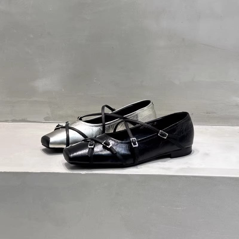 Damen elegante Ballerinas mit modischen Riemchen und exquisite Schnallenverzierung R&B