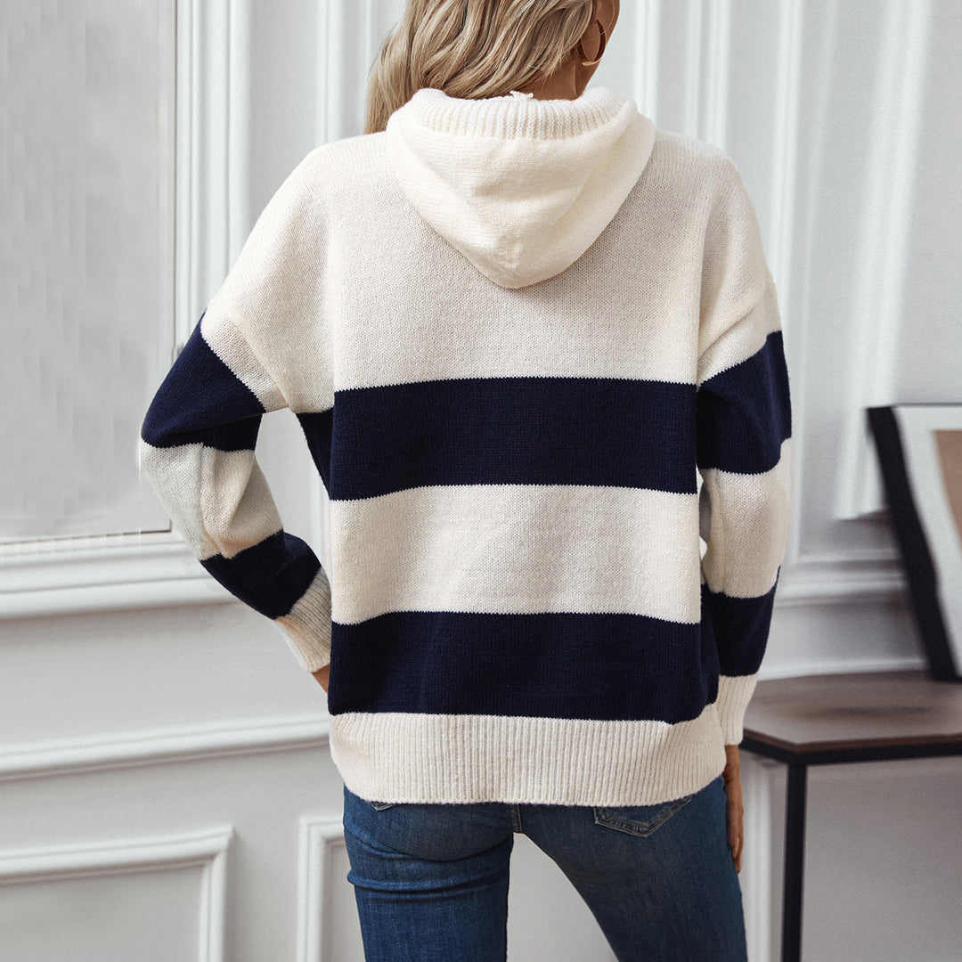 Damen Kapuzenpullover mit breiten Streifen und weichem Material R&B