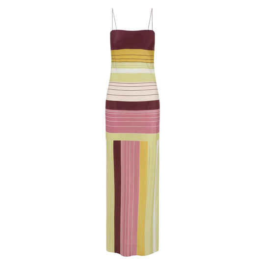 Damen nan figurbetontes Maxikleid mit Spaghettiträgern, geradem Ausschnitt, Paneelstreifen und seitlichem Schlitz R&B