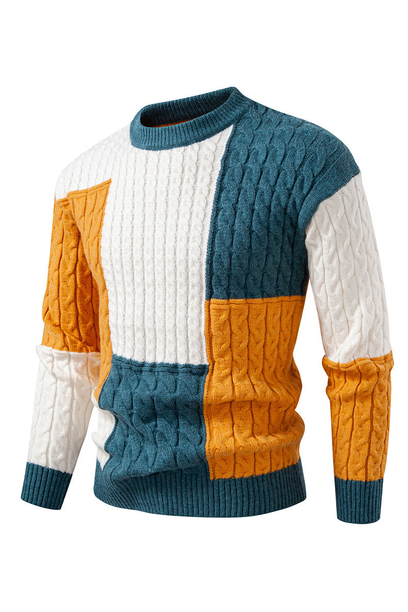 Herren modischer Strickpullover mit kreativer Farbblock-Optik R&B