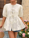 Damen verspieltes Oberteil mit floralen Details R&B