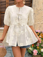 Damen verspieltes Oberteil mit floralen Details R&B
