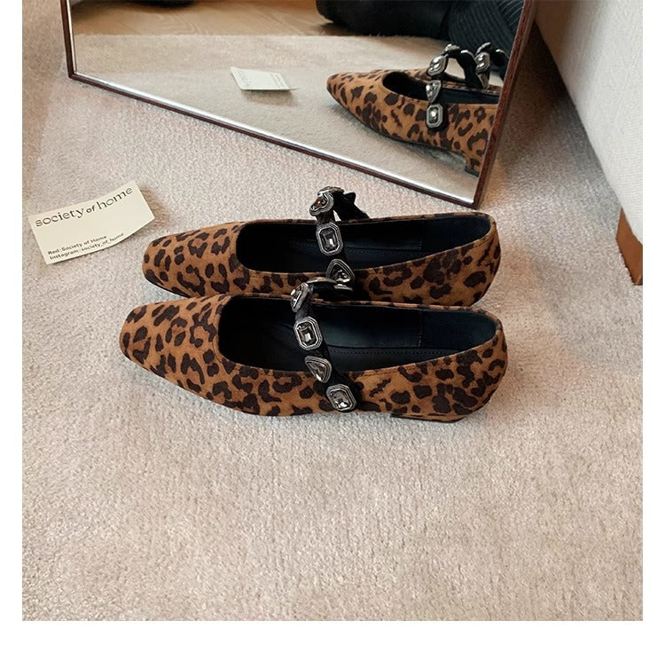 Damen Ballerinas mit modischem Leo-Design und eleganter Schnallenapplikation R&B