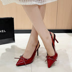 Damen Slingback-Pumps mit elegantem Schleifenakzent und spitzer Kappe R&B