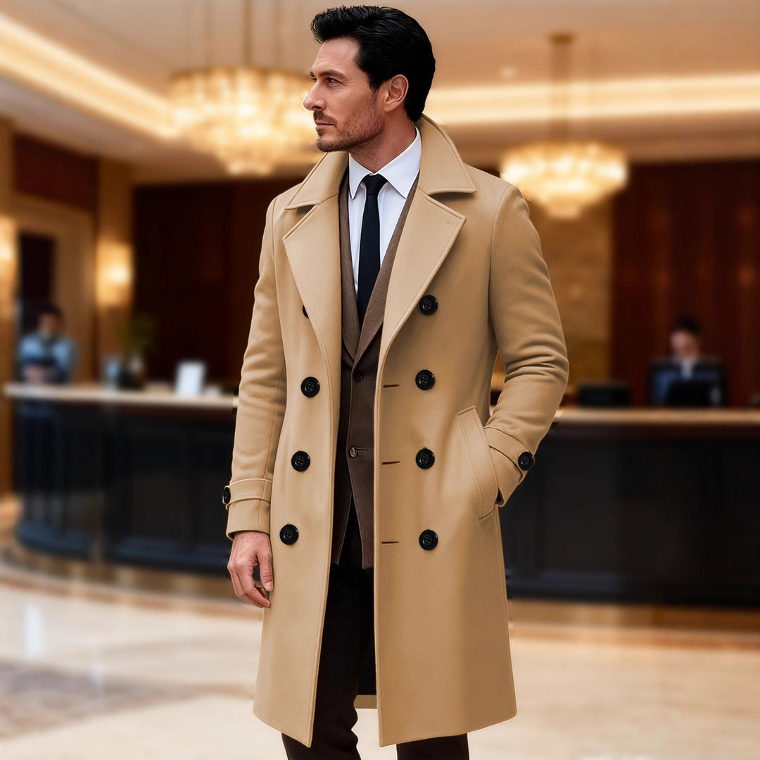Herren eleganter doppelreihiger Wollmantel R&B