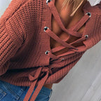 Damen Strickpullover mit kreativem Rückendesign und einzigartigen Schnürdetails R&B