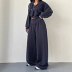Damen nan luxuriöses Freizeitset Kapuzenpullover mit V-Ausschnittdetail und Culotte mit hoher Taille R&B