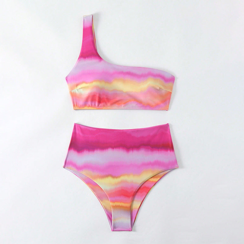 Damen Hochtailliertes Bikini-Set mit asymmetrischem Oberteil und floralen Akzenten R&B