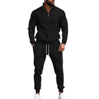 Herren nan Strick-Trainingsset mit halbem Reißverschluss, Zopfmuster-Pulli und Kordelzug-Jogger R&B