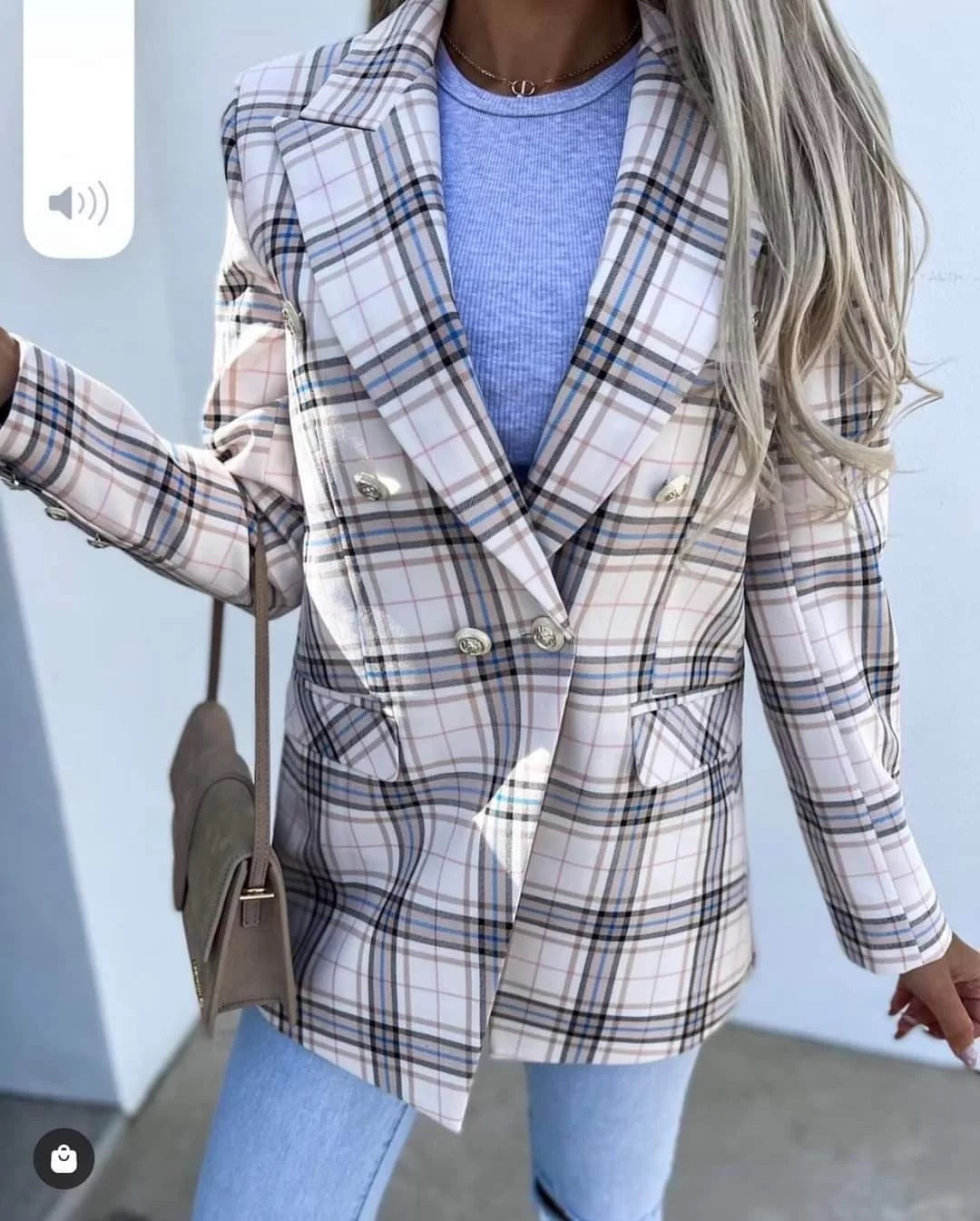 Damen elegante Blazerjacke im karierten Design mit Doppeltasten R&B