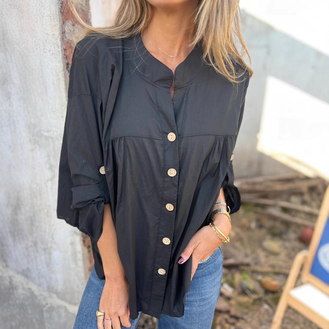 Damen Baumwollbluse mit Knopfleiste und bequemem Schnitt R&B