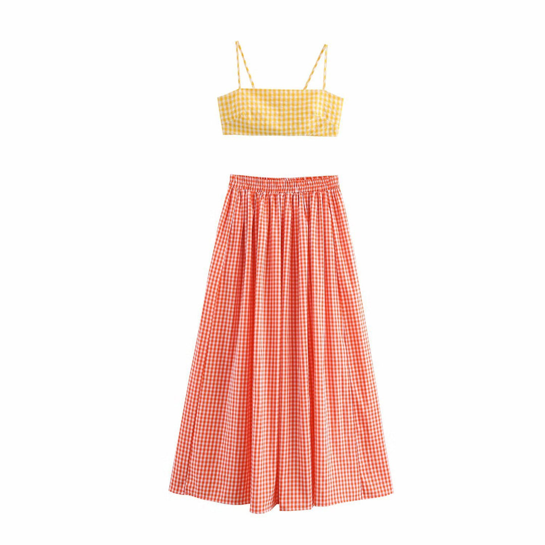 Damen Set aus Crop-Top und Maxirock mit elegantem Rüschendesign R&B