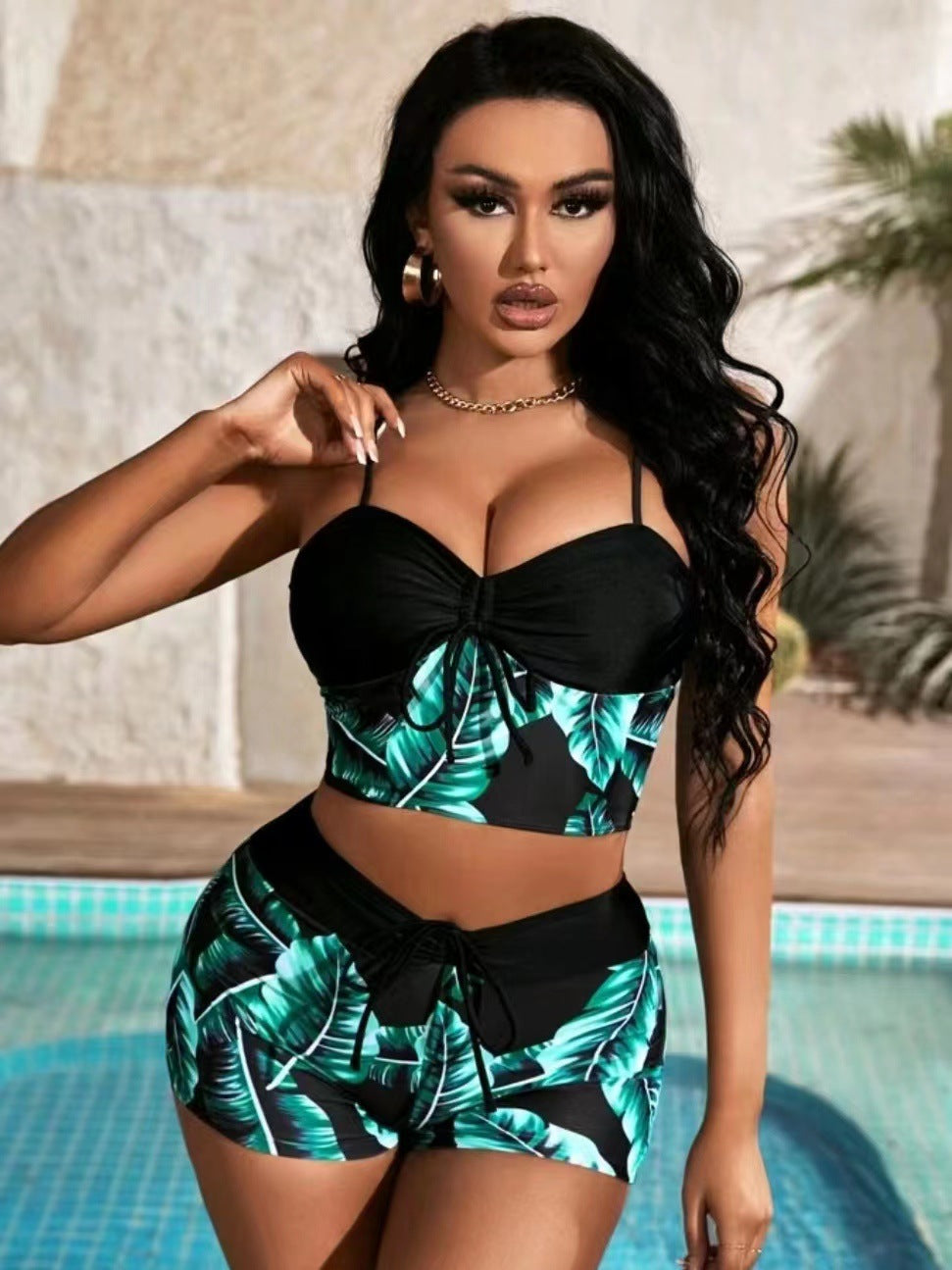 Damen Sportliches Bikini-Set mit Crop-Top und Shorts R&B