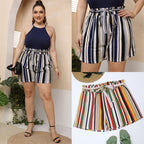 Damen gestreifte Sommer-Shorts mit elastischem Bund und Taillenknotenschnur R&B