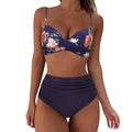 Damen Hochtailliertes Bikini-Set mit floralem Oberteil und gerafftem Höschen R&B