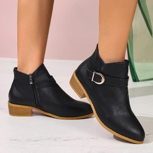 Damen modische Schnürstiefeletten mit dekorativem Riemen und robustem Reißverschluss R&B