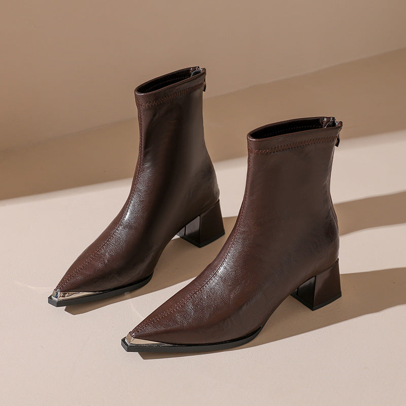 Damen elegante Stiefeletten mit spitz zulaufendem Design und blockiertem Absatz R&B