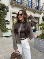 Damen zeitgenössische Übergangsjacke mit hochwertigem Stehkragen und durchgehendem Reißverschluss R&B