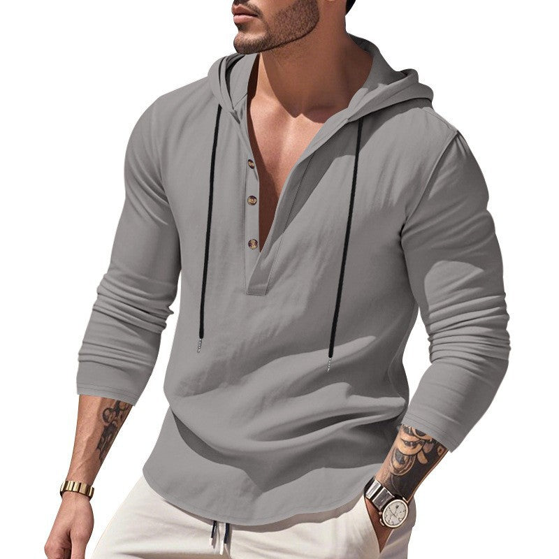 Herren lässiges Langarm-Hoodie mit modischem Knopfdesign und atmungsaktivem Stoff R&B