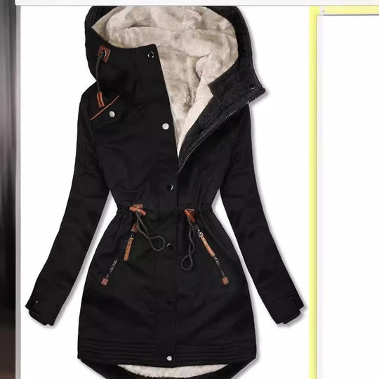 Damen gefütterte Winterparka mit praktischen Taschen und verstellbarem Gürtel R&B