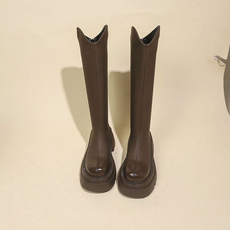 Damen kniehohe Stiefel mit elegantem Schnitt und robuster Sohle R&B