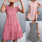 Damen Viskosekleid mit Rüschendetails und kariertem Design R&B
