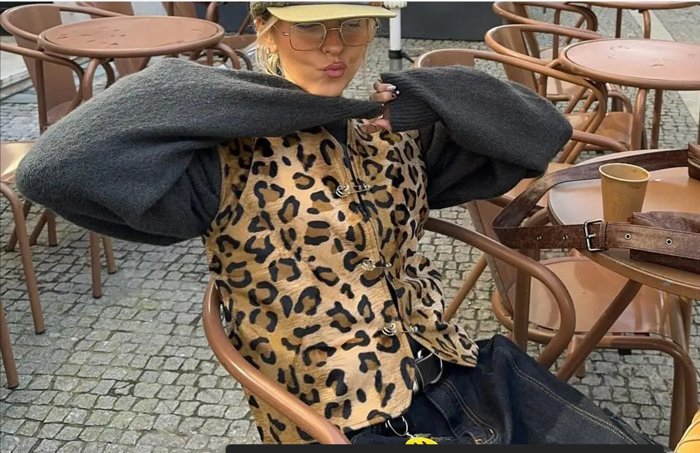 Damen modische Weste im Leopardenmuster mit komfortablen Ärmeln R&B