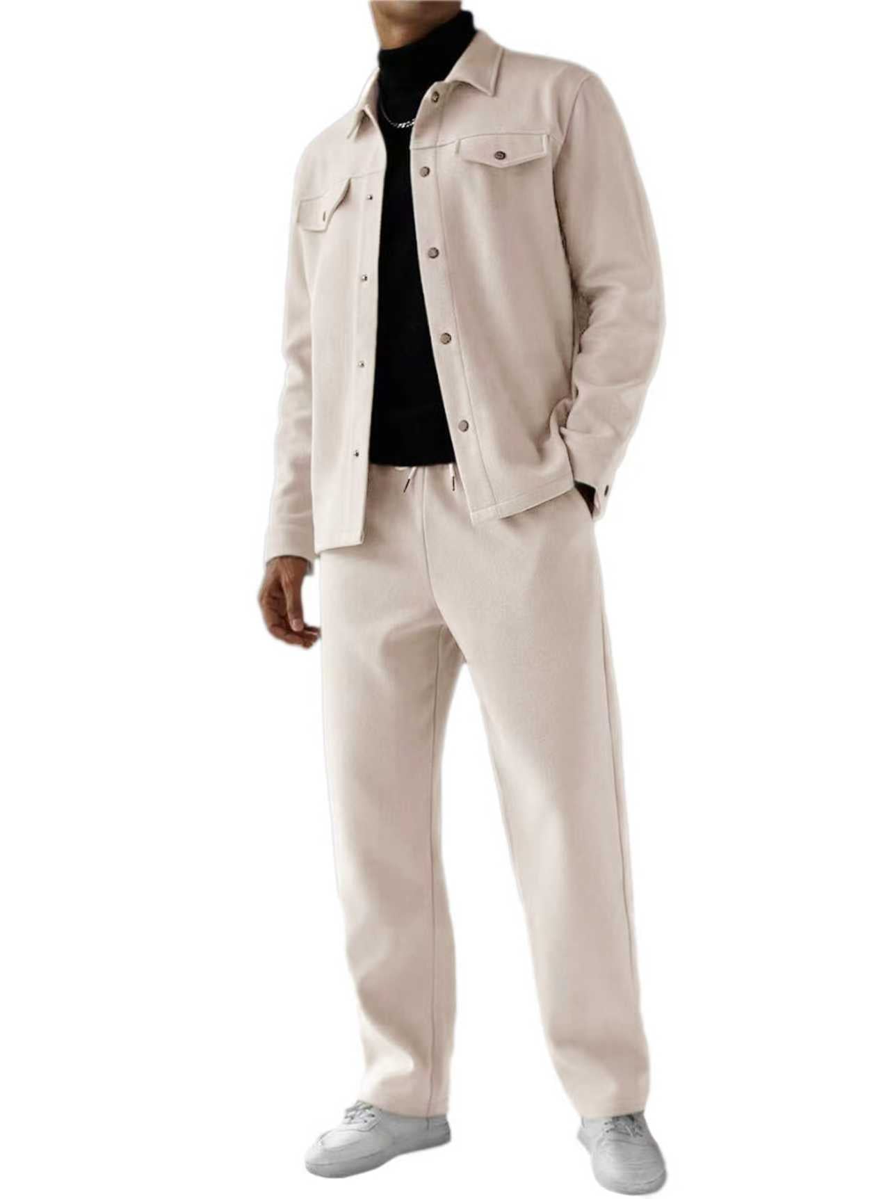 Herren nan zweiteiliges Overshirt- und Relaxhose-Set aus weichem Baumwollfrottee mit Druckknopfleiste und Tunnelzug R&B