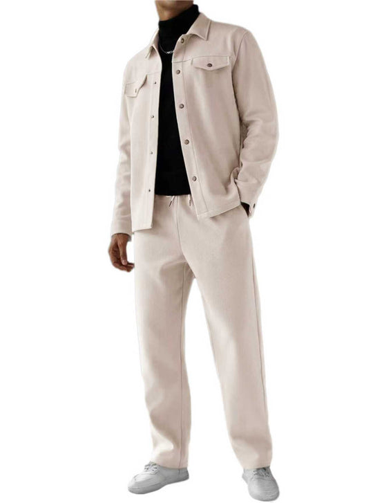 Herren nan zweiteiliges Overshirt- und Relaxhose-Set aus weichem Baumwollfrottee mit Druckknopfleiste und Tunnelzug R&B