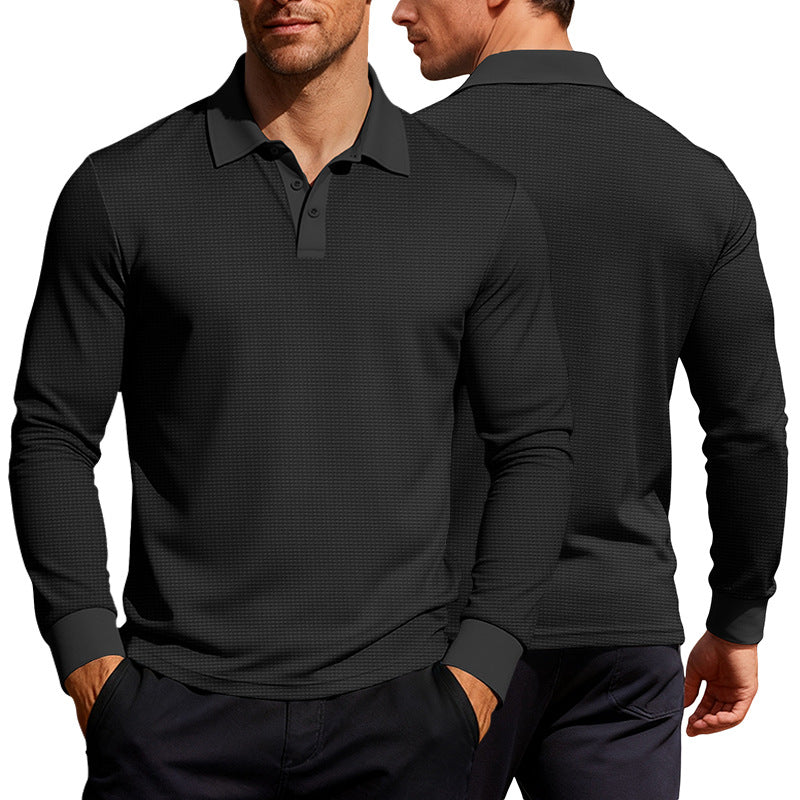 Herren nan Langarm-Poloshirt aus Waffelstrick mit schmaler Passform verdeckter Knopfleiste und Hemdkragen R&B