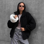 Damen Teddyjacke mit hohem Kragen und voluminösen Ärmeln R&B