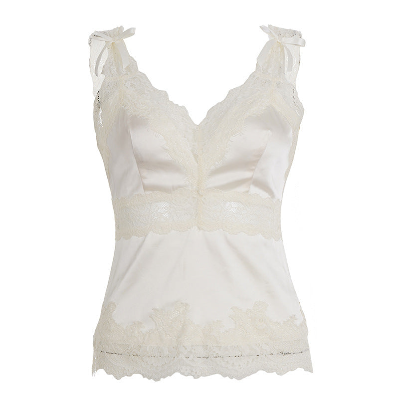 Damen luxuriöses Satin-Top mit romantischen Spitzendetails R&B