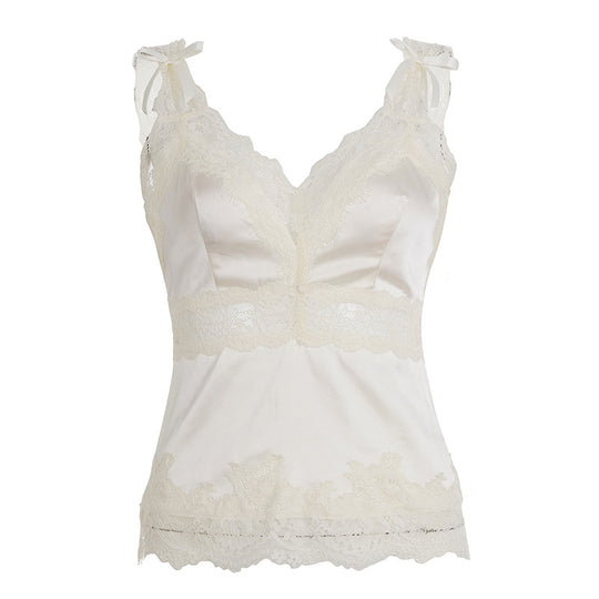 Damen luxuriöses Satin-Top mit romantischen Spitzendetails R&B